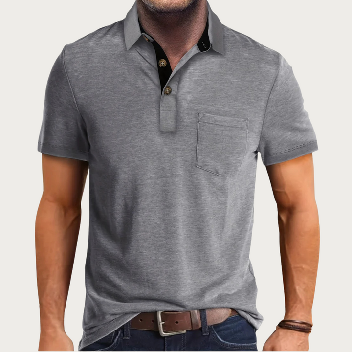 Herre polo shirt – Almindelig Pasform – Blødt strik – Brystlomme – Klassisk krave med knapper