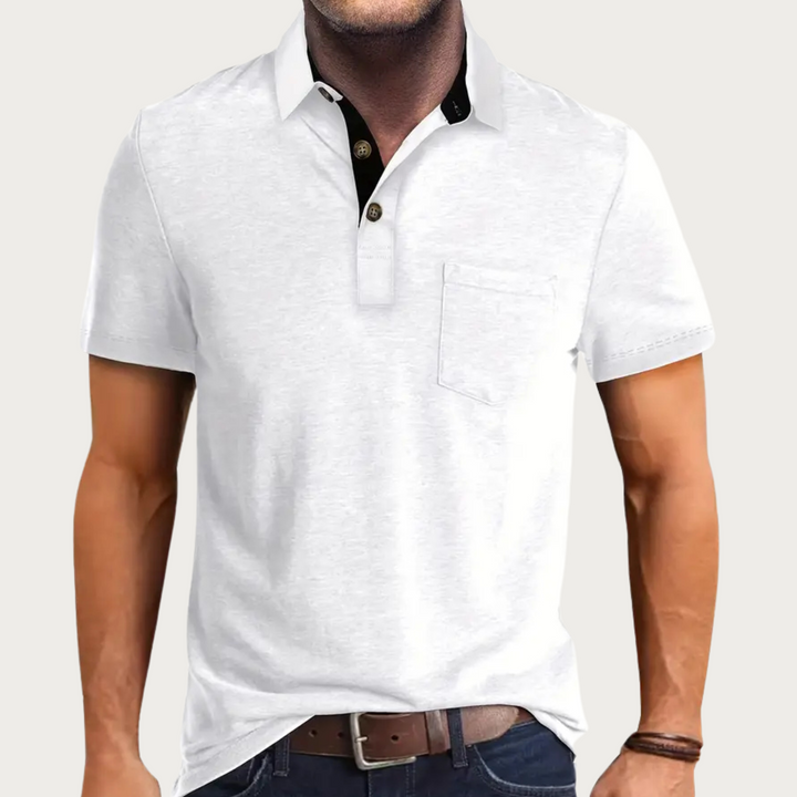 Herre polo shirt – Almindelig Pasform – Blødt strik – Brystlomme – Klassisk krave med knapper