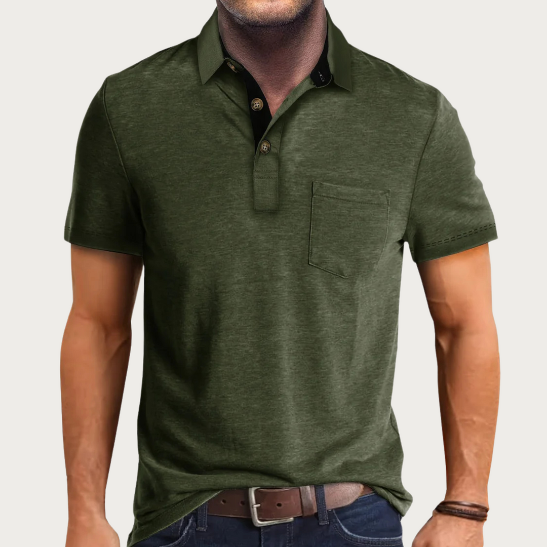 Herre polo shirt – Almindelig Pasform – Blødt strik – Brystlomme – Klassisk krave med knapper