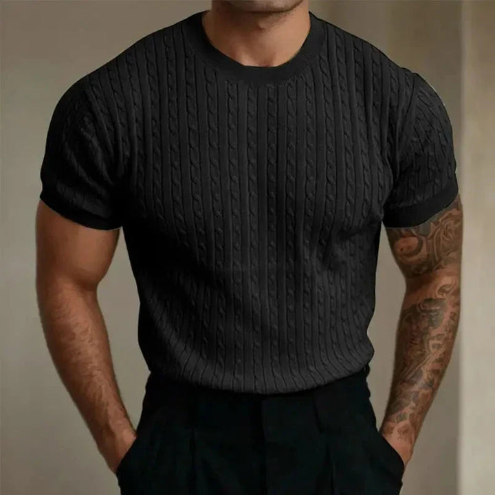 Herre T-shirt – Skræddersyet Pasform – Blød Strik – Ribbet Struktur – Rund Hals – Korte Ærmer