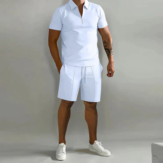 Herresæt Med Klassisk Pasform af Poloshirt og shorts – åndbart stof, Korte ærmer, Lynlåskrave