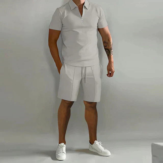 Herresæt Med Klassisk Pasform af Poloshirt og shorts – åndbart stof, Korte ærmer, Lynlåskrave