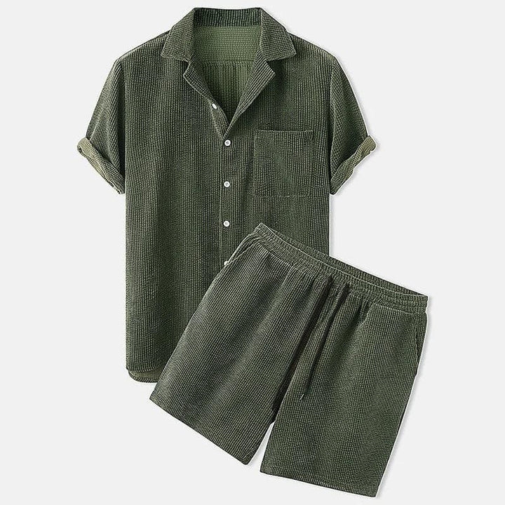 Herre Sæt med Skjorte og Shorts – Afslappet Pasform – Åndbart Teksturdesign